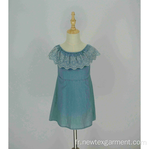 mode denim hors épaule broderie frill filles robe